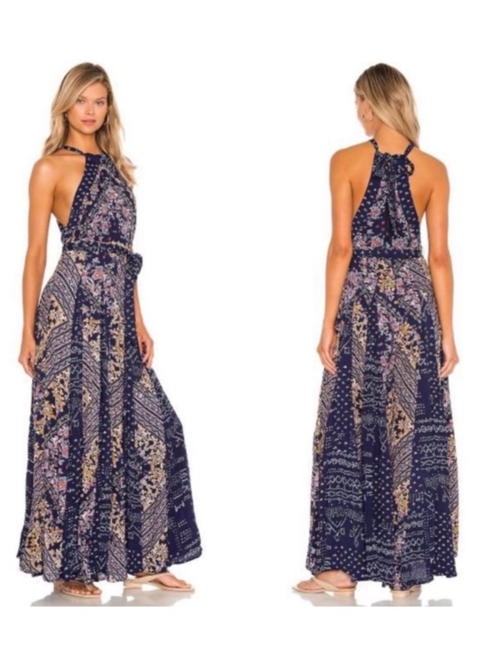 Free People Navy Floral Halter Maxi Dress